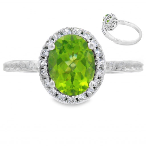 Princess Diana Inspired Oval Peridot Halo Ring in Italian Sterling Silver