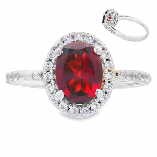 Princess Diana Inspired Oval Garnet Halo Ring in Italian Sterling Silver