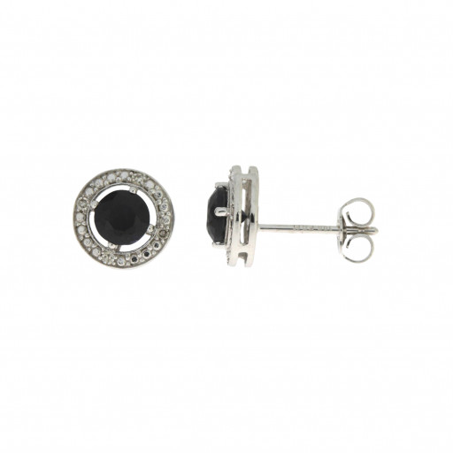 Round Blue Sapphire Halo Stud Earrings in 10K White Gold