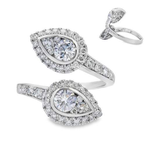 Harry Winston Inspired Round Brilliant Cut Pear Shape Design Love Wrap Ring in 14K White Gold