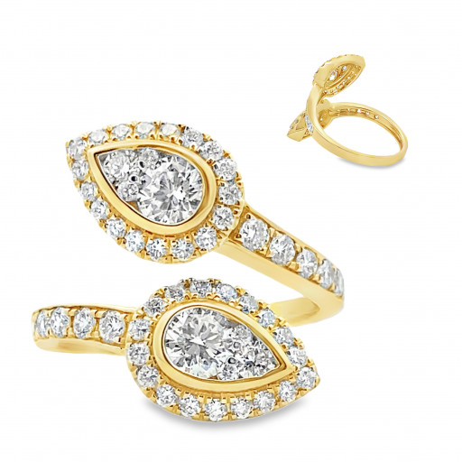 Harry Winston Inspired Round Brilliant Cut Pear Shape Design Love Wrap Ring in 14K Yellow Gold
