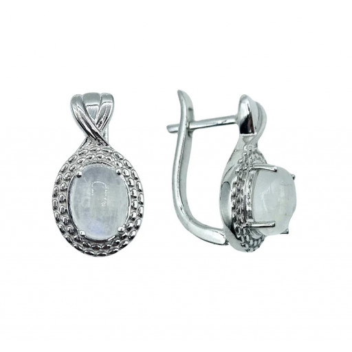 Cabochon Cut Moonstone Earrings in Italian Sterling Silver