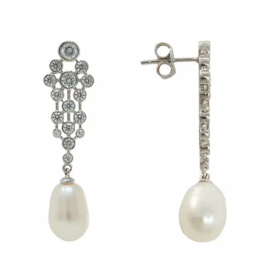 Mikimoto Inspired Freshwater Cultured Pearl Drop Earrings in Italian Sterling Silver