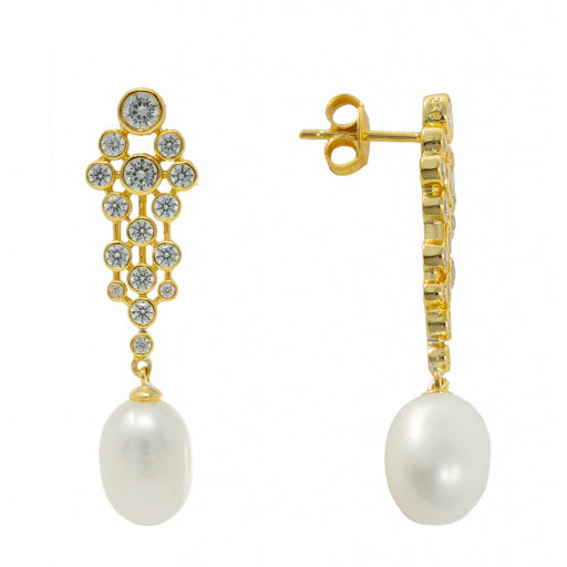 Mikimoto Inspired Freshwater Cultured Pearl Drop Earrings in Yellow Gold Plated Italian Sterling Silver