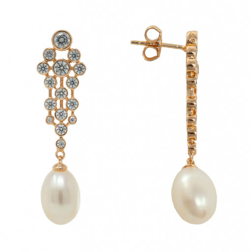 Mikimoto Inspired Freshwater Cultured Pearl Drop Earrings in Rose Gold Plated Italian Sterling Silver