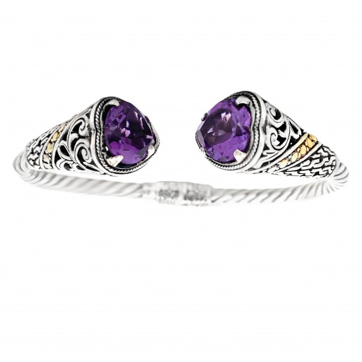 David Yurman Inspired Amethyst Bangle in 18K Yellow Gold & Italian Sterling Silver
