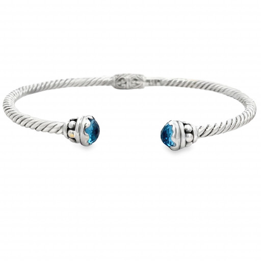 David Yurman Inspired Blue Topaz Bangle in 18K Yellow Gold & Italian Sterling Silver