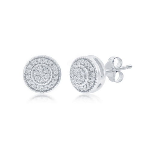 Round Brilliant Cut Diamond Stud Earrings in Italian Sterling Silver