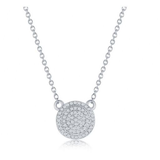 Round Brilliant Cut Diamond Stud Necklace in Italian Sterling Silver