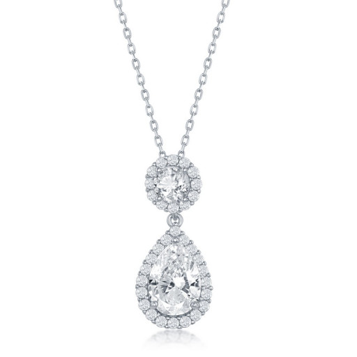 Teardrop White Topaz & Swarovski Cubic Zirconia Pendant in Italian Sterling Silver