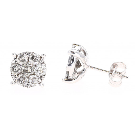 Tiffany Inspired Diamond Cluster Stud Earrings in 10K White Gold