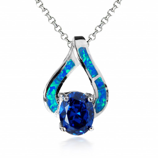 Opal Teardrop Shape Pendant in Italian Sterling Silver