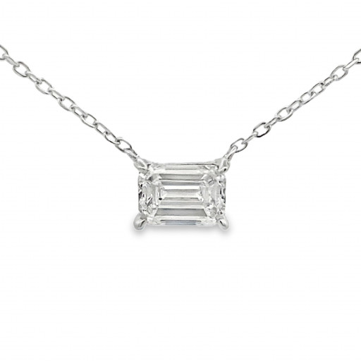 East West Emerald Cut Diamond Necklace In Italian Sterling Silver