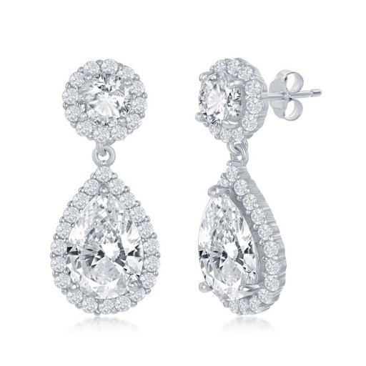 Teardrop White Topaz & Swarovski Cubic Zirconia Earrings in Italian Sterling Silver