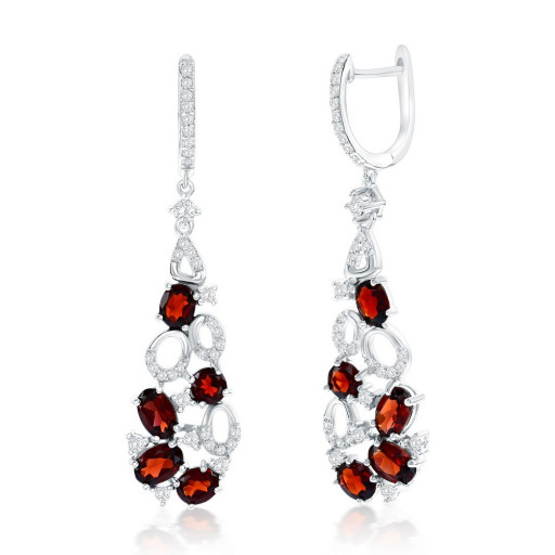 Harry Winston Inspired Garnet & White Topaz Drop Earrings in Italian Sterling Silver