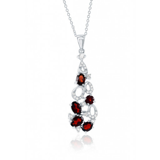 Harry Winston Inspired Garnet & White Topaz Drop EPendant in Italian Sterling Silver