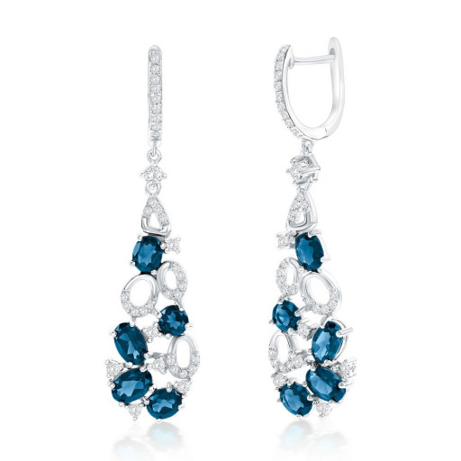 Harry Winston Inspired London Blue Topaz & White Topaz Drop Earrings in Italian Sterling Silver