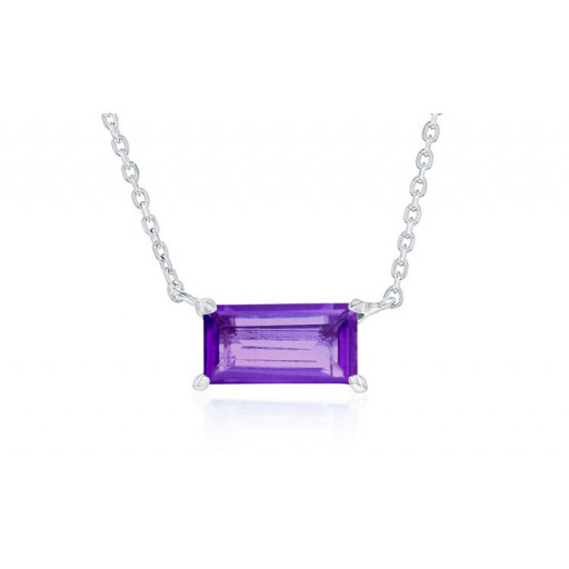 East- West Emerald Cut Amethyst Solitaire Necklace in Italian Sterling Silver