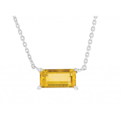 East- West Emerald Cut Citrine Solitaire Necklace in Italian Sterling Silver