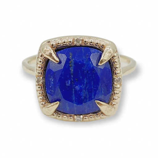 Harry Winston Inspired Cushion Cut Lapis & Diamond Halo Ring in 10K Yellow Gold