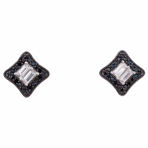 Prada Inspired Black & White Baguette Zircon Stud Earrings in Italian Sterling Silver
