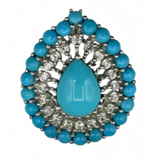 Pear & Round Turquoise Teardrop Shape Ring in Italian Sterling Silver