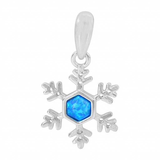 Tiffany Inspired Snowflake Pendant With Blue Opal Centre in Italian Sterling Silver