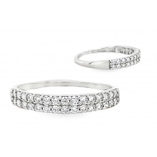 Tiffany Inspired Double Row Diamond Band in 10K White Gold