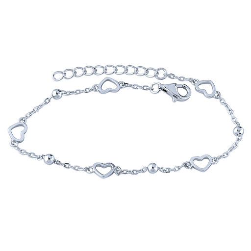 Multi Station Heart Extendable Length Bracelet in Italian Sterling Silver