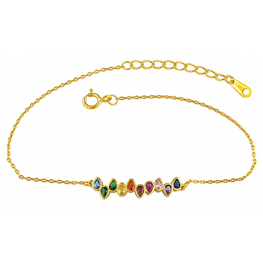 Multi Colour Extendable Length Bracelet in Yellow Gold Plated Italian Sterling Silver