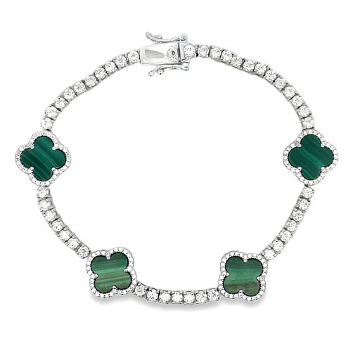 Van Cleef Inspired Malachite Station Bracelet in Italian Sterling Silver