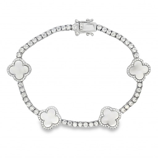 Van Cleef Inspired Mother of Pearl Station Bracelet in Italian Sterling Silver