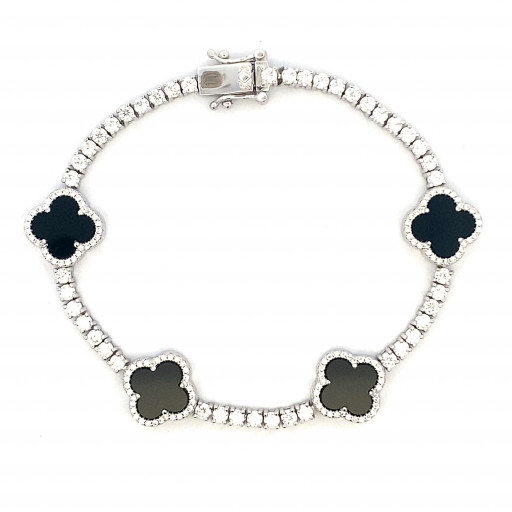 Van Cleef Inspired Onyx Station Bracelet in Italian Sterling Silver