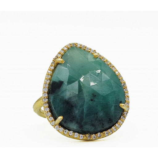 Harry Winston Inspired Sliced Brazilian Emerald & White Topaz Halo Ring