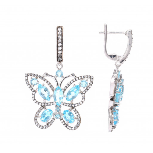 Blue Topaz Butterfly Drop Earrings in Italian Sterling Silver