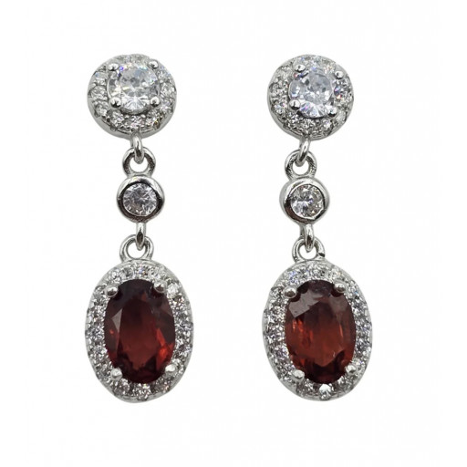Oval Garnet Halo Drop Earrings in Italian Sterling Silver