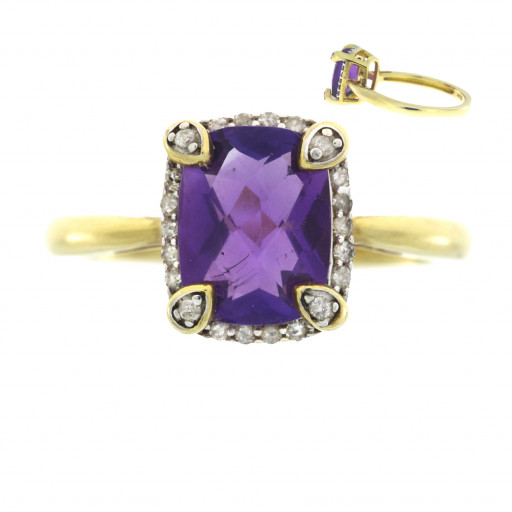 Harry Winston Inspired Amethyst & Diamond Ring in 10K Yellow Gold