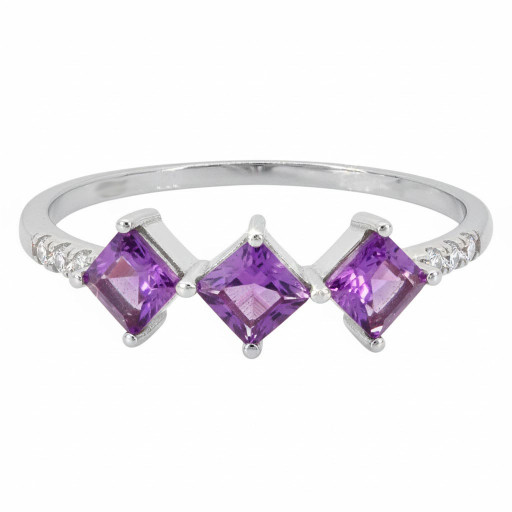 Past, Present & Future Princess Cut Amethyst Ring in Italian Sterling Silver