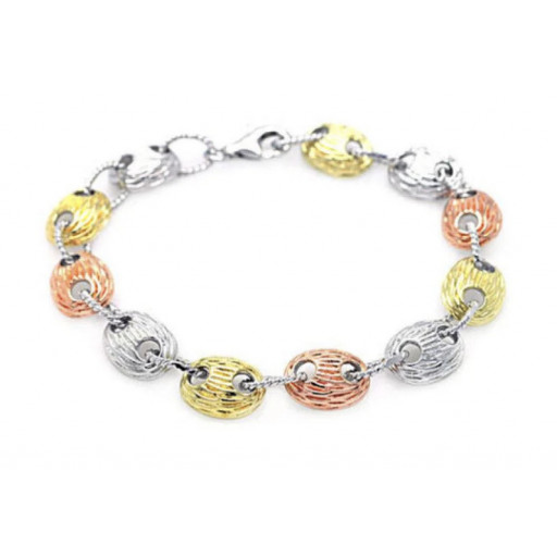 Rolex Inspired Italian Sterling Silver Tri Colour Bracelet