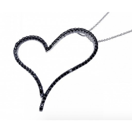 Prada Inspired Black Hanging Heart Pendant in Italian Sterling Silver