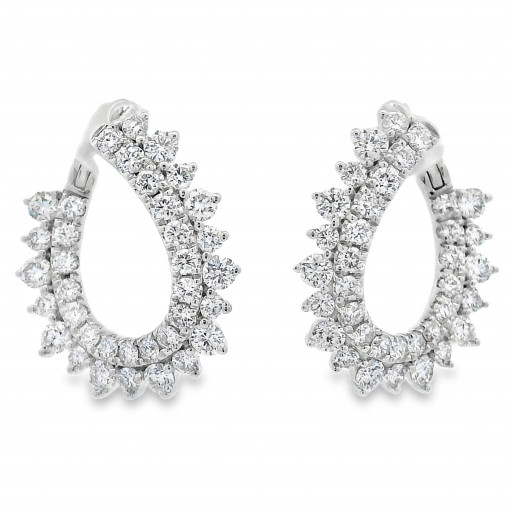 Double Row Front Facing Round Brilliant Cut Diamond Hoop Earrings in 14K White Gold