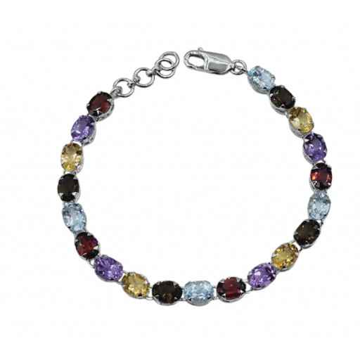 Harry Winston Inspired Oval Multi Colour Gemstone Bracelet in Italian Sterling Silver
