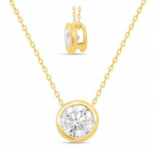 Round Brilliant Cut Bezel Set Diamond Necklace in 14K Yellow Gold