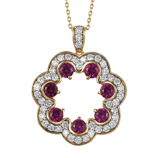 Tiffany Inspired Ruby & Diamond Circle of Love Pendant in Two Tone Gold