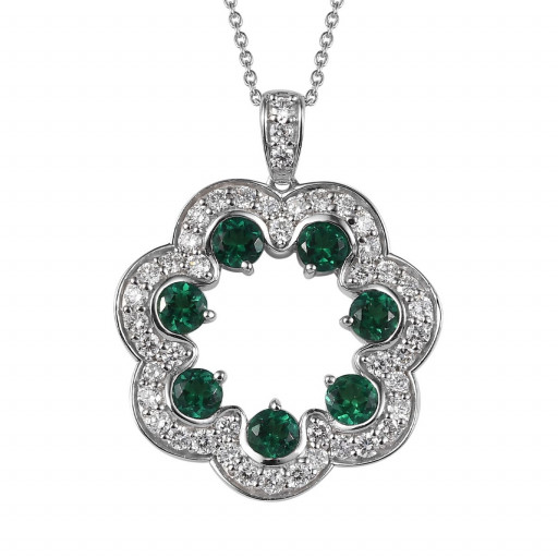 Tiffany Inspired Emerald & Diamond Circle of Love Pendant in White Gold