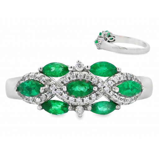 Harry Winston Inspired East-West Marquise Cut Emerald Ring in Italian Sterling Silver