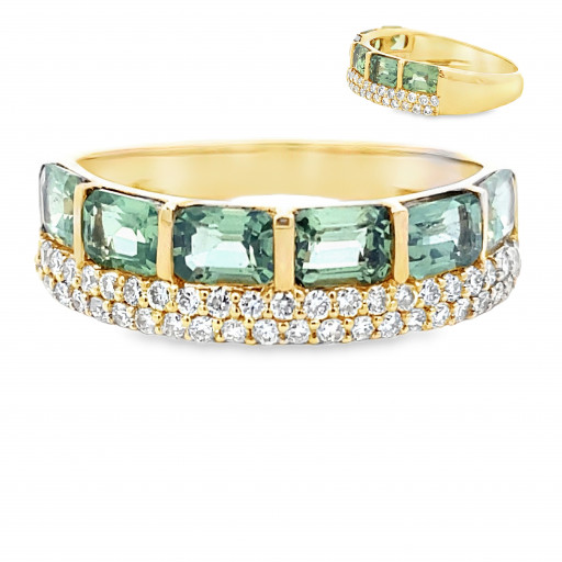 Emerald Cut Green Amethyst & Diamond Ring in 14K Yellow Gold