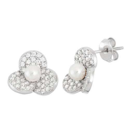 Floral Freshwater Pearl Earrings in Italian Sterling Silver