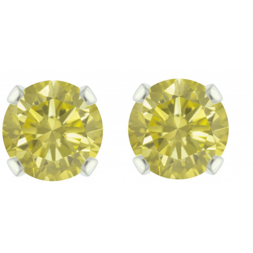 Round Faceted Lemon Quartz Studs In 10K White Gold