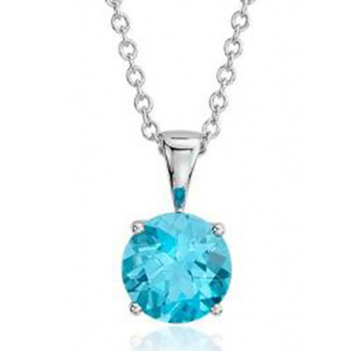 Blue Topaz Solitaire Pendant in Sterling Silver